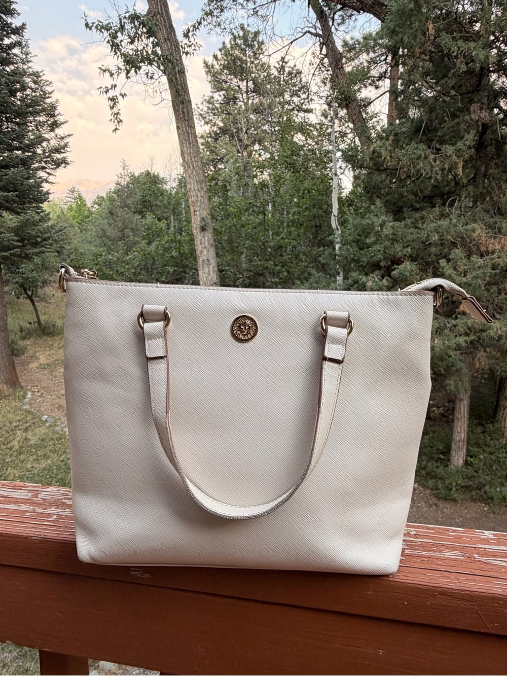 Anne Klein Cream Tote with Gold-Tone Logo